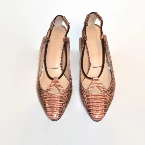 Elizabeth and James Pink Croc-Embossed Heels - Picture 4 of 6